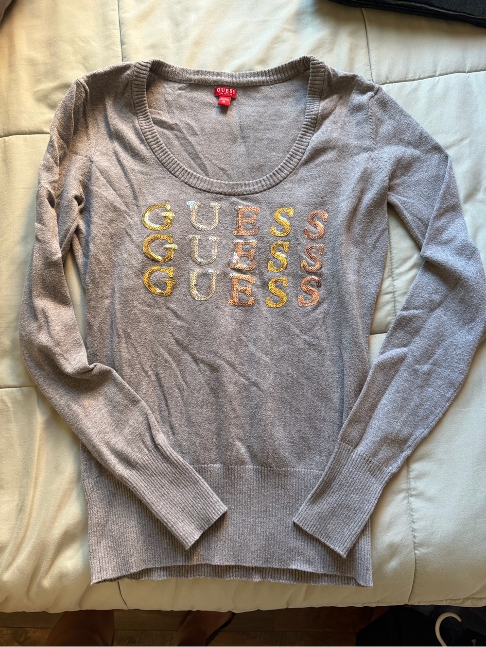 GUESS Women's Light Gray Logo Pullover Sweater